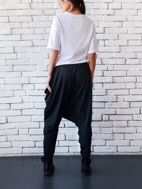 Zara Harem Drop Crotch Pants Size Medium Black Balloon Fit